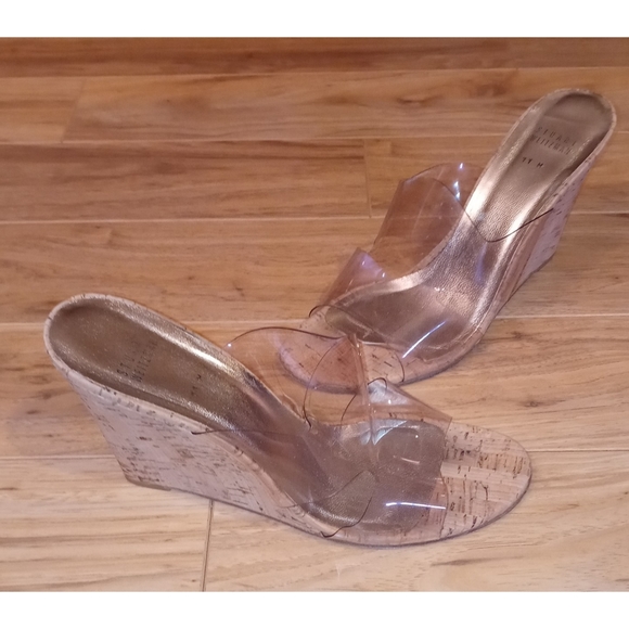 Stuart Weitzman Clear Transparent Cork Wedge Mule Slide Sandal Shoe Size 11 - Picture 6 of 8